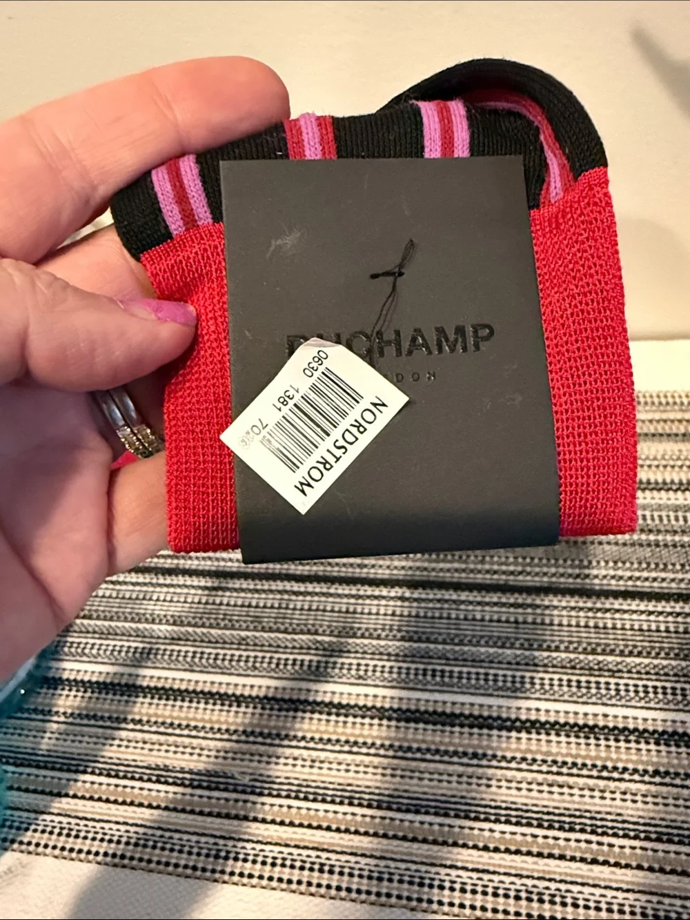 Duchamp Men's Black Dress Socks with‎ Red and Pink Stripes size Large NWT